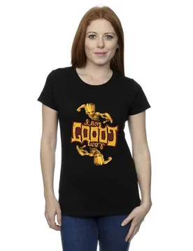 Women's Guardians Of The Galaxy Groot Inverted Grain Cotton T-Shirt in Black Size: Large - Black - Size: L - Marvel - FashionsVida