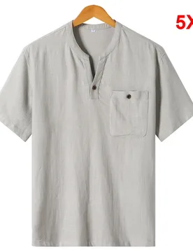 Men's Linen T-shirt Summer Short Sleeve Henry Collar T-shirt Casual Solid Color Linen Tshirt Male Summer Tops Tees Big Size 5XL - Aliexpress - FashionsVida