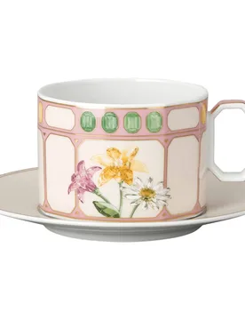 Tazza combi con piattino Idyllia, Porcellana, Motivo con stampa in cristallo, bouquet, Multicolore OS - Swarovski - FashionsVida