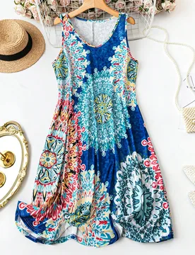 Vestido de verano informal estampado sin mangas de talla grande y estilo vintage 0XL - Shein - FashionsVida