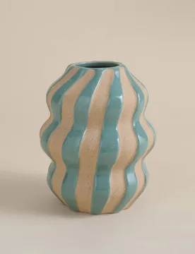 Medium Striped Ceramic Vase Blue - M&S - FashionsVida