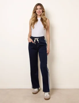 Side Stripe Jeans With Drawstring - S / INDIGO - female - Blue Vanilla - FashionsVida