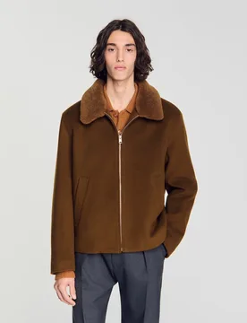 Cazadora de hombre lana virgen cachemira cuello borreguito - sandro - FashionsVida
