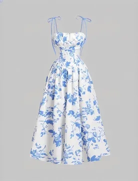 Sexy Women Tie Strap Floral Print Maxi Dress New Summer Spaghetti Strap Vacation Beach Vestidos Y2k French A Line Ropa Mujer - Aliexpress - FashionsVida