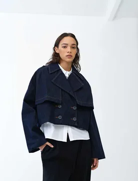 Denim Cropped Trench Coat Denim female - French connection - FashionsVida
