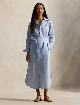Vestido midi de algodón con cinturón - Polo Ralph Lauren - FashionsVida