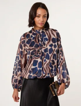 Metallic Stripe Puffball Blouse - M/L / NAVY - female - Blue Vanilla - FashionsVida