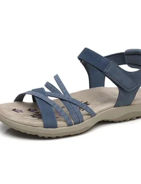 Women's Ultra-Soft Strappy Hook & Loop adjustable Wide fit Flat Sandals in Navy Size: 3 - Navy - Size: 3 - IVACHY - FashionsVida