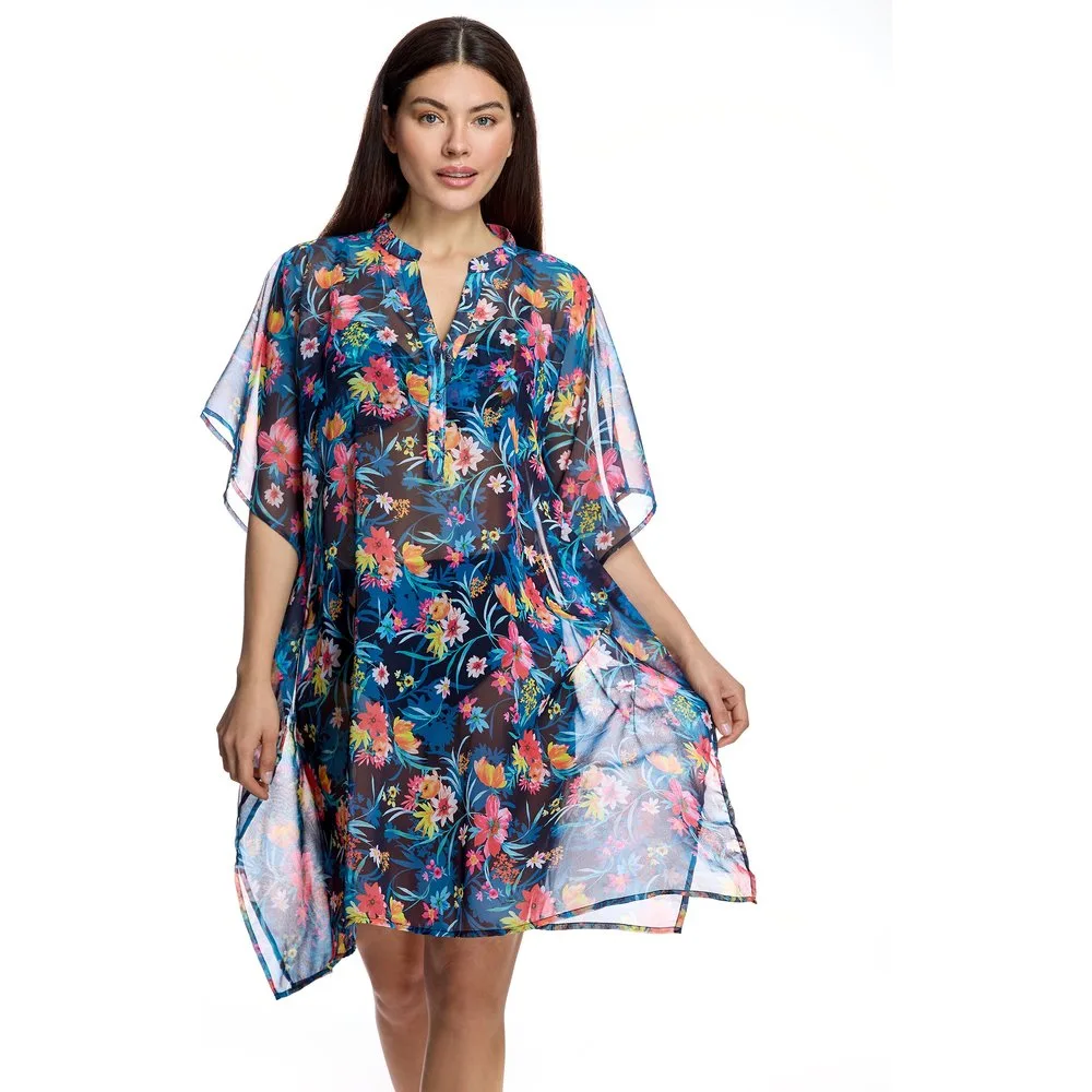 Caftán de mujer con estampado botánico y escote Henley - Ory - FashionsVida