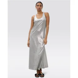 Vestido largo laminado sin mangas