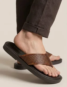 Leather Flip Flops Medium Brown male - Jones Bootmaker - FashionsVida