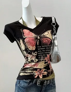 Camiseta de tirantes casual y vintage con estampado de lema de mariposa para mujer S - Shein - FashionsVida