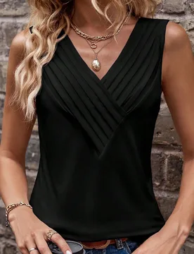 Top tank unicolor de cuello V M - Shein - FashionsVida