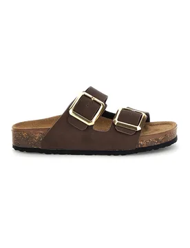 Ciabatte testa di moro doppia fibbia sottopiede in vera pelle 31801Q 36 - BIOMODEX - FashionsVida