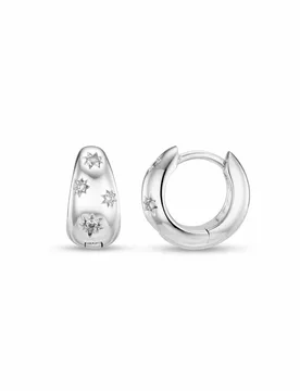 Tapered Crystal Starburst Huggie Hoop Earrings - Silver - Orelia London - FashionsVida