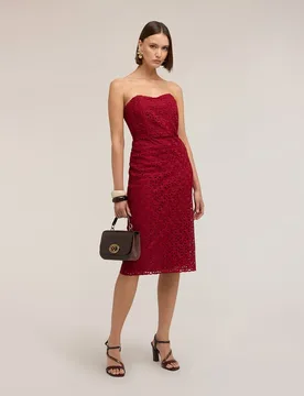 Vestido tubo de encaje macramé largo midi cierre con cremallera trasera - Motivi - FashionsVida