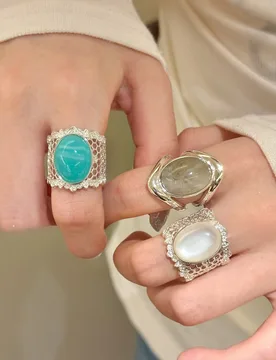 Vintage Exquisite Inlaid Natural Stone Oval Opening Ring Women Fashion Hollow Out Wide Version Ring Jewelry Accessory Party Gift - Aliexpress - FashionsVida