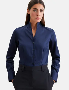 Kelchkragenbluse aus Baumwollsatin Blau 46 - Seidensticker - FashionsVida