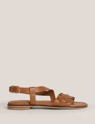 Leather Ankle Strap Flat Sandals Brown female