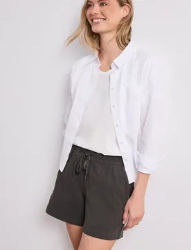 Mid Waist Shorts aus Musselinstoff female Braun - Street One - FashionsVida