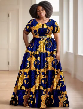 Afripride African Women's Dresses Ankara Batik Short Sleeve Gold Stamped Belt Accessory Dress 2425127 - Aliexpress - FashionsVida