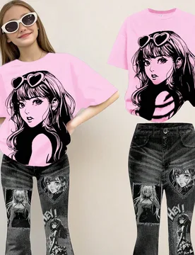 Conjunto de 2 piezas de top de manga corta y pantalones minimalista informal para niñas preadolescentes, adecuado para el verano - Shein - FashionsVida