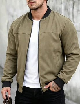 Chaqueta casual de deportes al aire libre para hombre, camisa de béisbol de unicolor con cremallera y cuello de béisbol, prenda exterior cómoda y v - Shein - FashionsVida