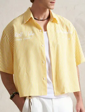 Camisa de manga corta casual con estampado de rayas para hombre, verano M - Shein - FashionsVida
