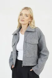 Women's Boucle Faux Wool Jacket in Grey Size: 16 - Grey - Size: 16
