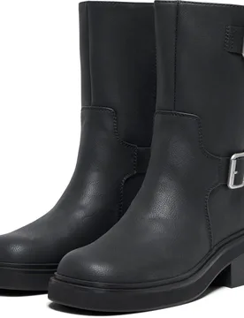 Butter-2 Polyurethane Womens Black Heeled Mid Calf Boots Pu - Size Uk 4 - Only - FashionsVida