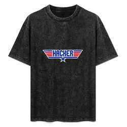 Hacker Top Gun Contrast T-Shirt Basic Simple Casual Short Sleeve Tee