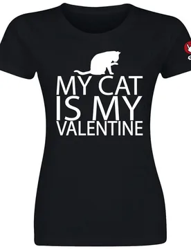 T-Shirt - My Cat Is My Valentine - S bis 3XL - für Damen - Größe M - schwarz - Frauen - female - Tierisch - FashionsVida