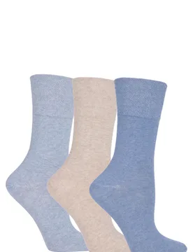 Women's 3 Pair Eva Plain Cotton Socks Denim 4-8 Ladies - Assorted - Size: Small - Gentle Grip - FashionsVida