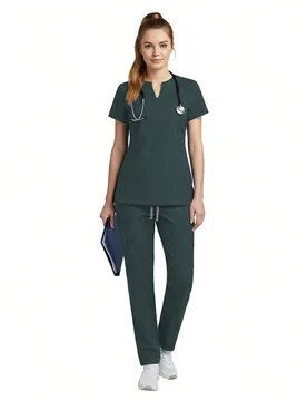 Piezas/Set Conjunto de enfermera para mujer, Top + Pantalones con bolsillos, Ropa de trabajo para sala de cirugía de enfermería, Ropa de trabajo par - Shein - FashionsVida