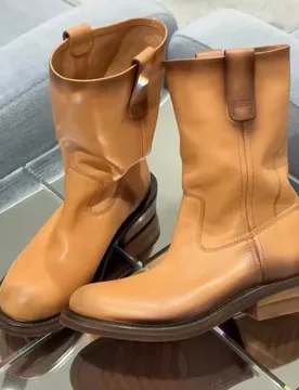 Women Western Cowboy Boots Genuine Leather Slip‑on Round Toe Block Heel Rubber Height Increase Retro Boots Ladies Daily Street - Aliexpress - FashionsVida