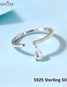 Jellystory S925 Silver C Shape Teardrop Zircon Open Ring Adjustable Versatile Ins Light Luxury Women's Jewelry Gift for Her - Aliexpress - FashionsVida