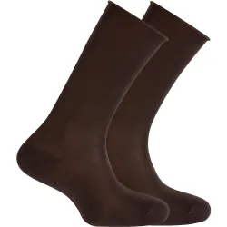 Pack de 2 pares de calcetines en algodón mercerizado de hombre cortos con puño roulé en color