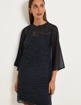 Women's Lace Ladder Trim Shift Dress in Navy Size: 14 - Navy - Size: 14 - Wallis - FashionsVida