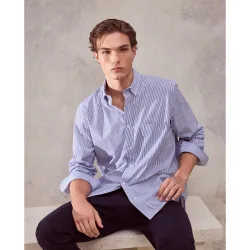 Camisa de algodón stretch de popelín de rayas bicolor