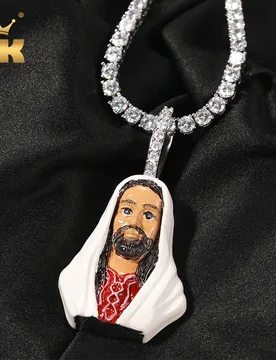 THE BLING KING Enamel Jesus Pendant Charm Head Portrait Enamel Pendant Tennis Chain Men And Women Rapper Hiphop Jewelry - Aliexpress - FashionsVida