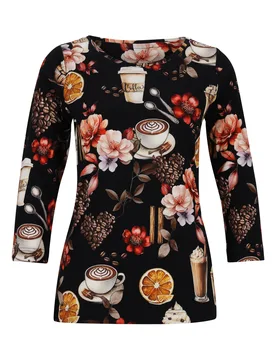 U-Boot-Shirt 3/4 Arm Rippe bedruck female - 44 - FashionsVida