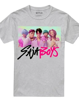 Unisex Adult Saja Boys Photo Frame T-Shirt (Heather Grey) - Size 4xl - K-Pop Demon Hunters - FashionsVida
