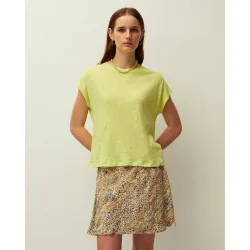 Camiseta de mujer de lino con escote redondo y manga corta