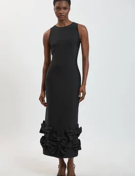 Women's Figure Form Bandage Taffeta Bow Knitted Midi Dress in Black Size: 10 - Black - Size: 10 - Karen millen - FashionsVida
