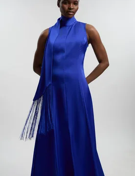 Women's Viscose Satin Sleeveless Cowl Neck Drape Woven Maxi Dress in Cobalt Size: 12 - Cobalt - Size: 12 - Karen millen - FashionsVida