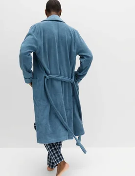 Pure Cotton Towelling Dressing Gown Blue male - M&S - FashionsVida