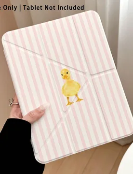 Funda protectora para tableta con efecto pintado de rayas rosas y patrón de patos amarillos con soporte, compatible con Honor 8/9/10/X8/X8A/X9/X8Pro/ - Shein - FashionsVida