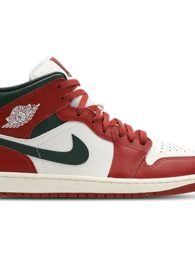 Aj1 Mid Men's Sneakers - White - Size 8.5 - Leather & Synthetics - White - Size: 8.5 - Jordan - FashionsVida