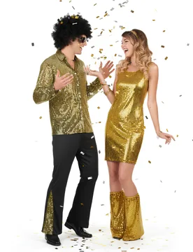 Glänzendes 70er-Jahre Paarkostüm mit Pailletten gold-schwarz - BCI - FashionsVida