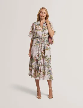 Floral Tie Waist Midi Shirt Dress Pink Mix female - Ted baker - FashionsVida